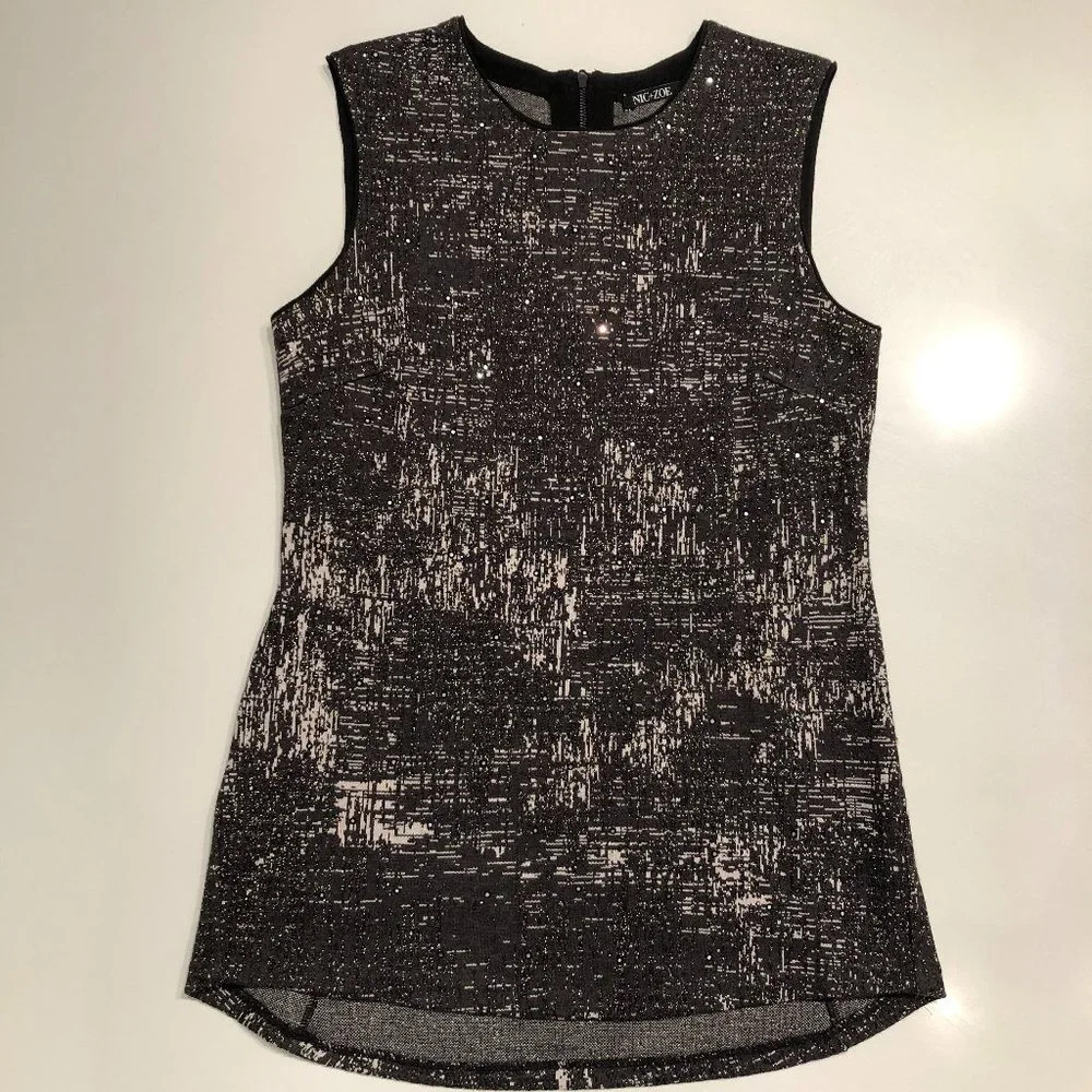 NIC+ZOE Sleeveless Crew Neck Knit Top Abstract Print w Sparkle Gray Sz M NWOT
